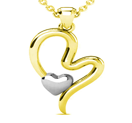 Two Hearts Two Tone Pendant Necklace