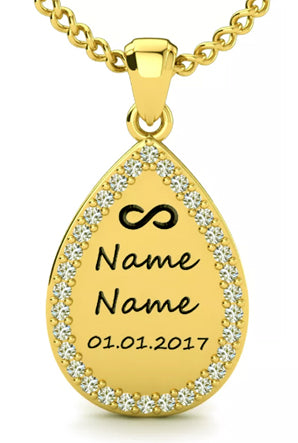 Pear Shape Name Necklace with Stones